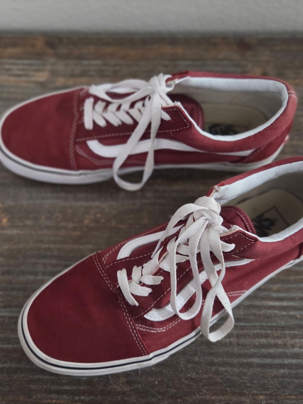 Vans Burgundy Skate Sneakers with White Stripe
